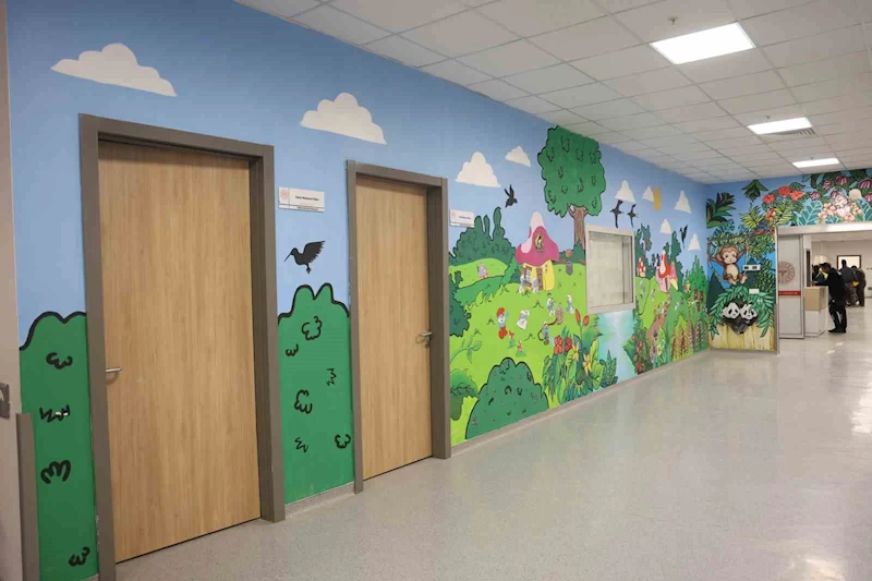 Hastaneye acıyla gelen çocukların yüzlerindeki üzüntüye duvarlara çizilen resimlerle son verildi
