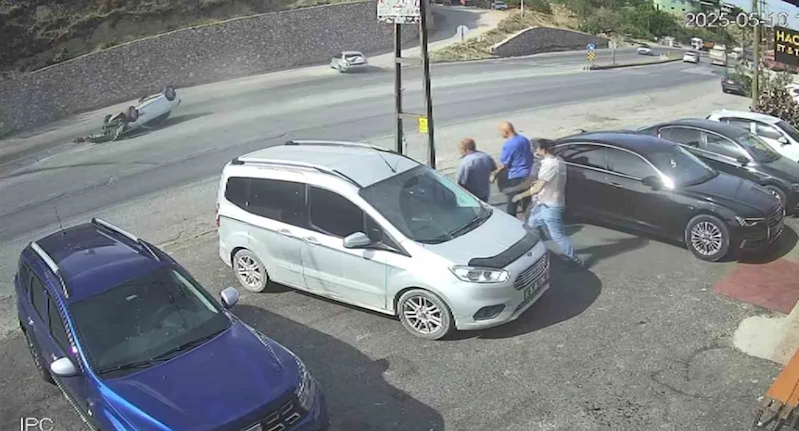 Belen’de otomobilin takla attığı anlar kamerada
