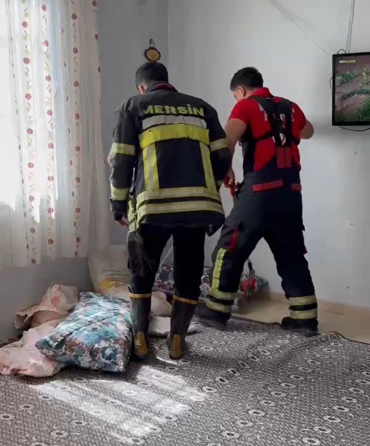 Mersin’de 2 gün önce eve giren yılanı itfaiye erleri bulup çıkarttı
